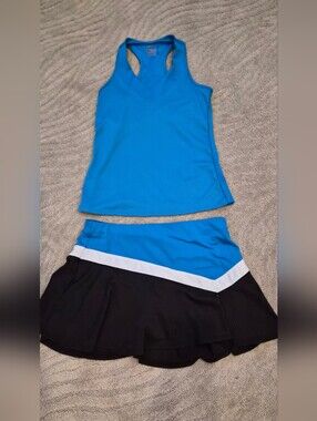 2 Piece - Lucky in Love Bright Blue Racerback Tennis Top with Matching Skirt